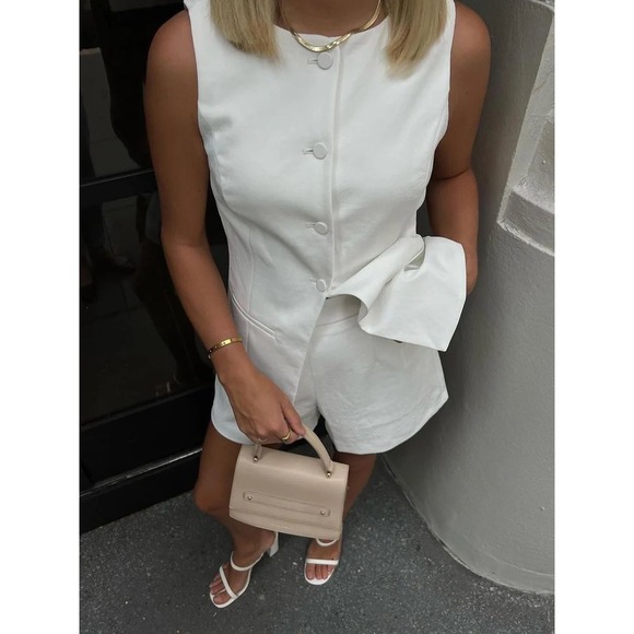 Commense Jackets & Blazers - Commense White Linen Blend Tailored Button Front Vest Sleeveless Top Medium